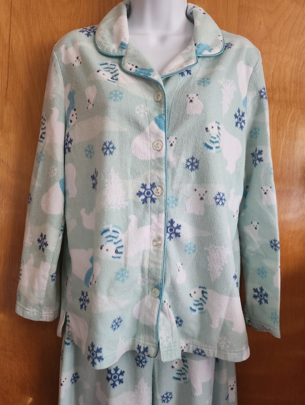 Karen Neuburger Mint Blue Polar Bear Fleece Pajama Set Size M